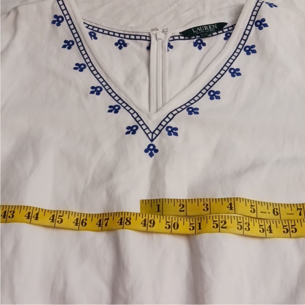 Lauren Ralph Lauren White and Blue Embroidered Linen Blend Boho Romper Size 18W - Picture 10 of 13